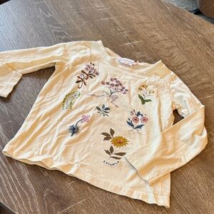 Bonpoint Cream Long-Sleeve Tee with Multicolor Floral Embroidery